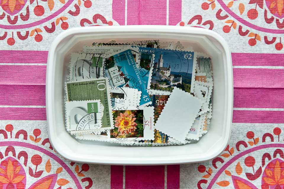 Stamps in plastic trays